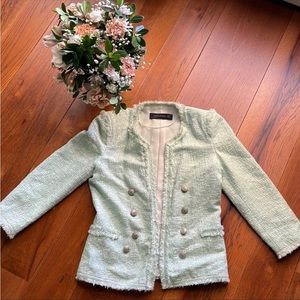 Rare Zara Fantasy Tweed Boucle Mint Button Blazer